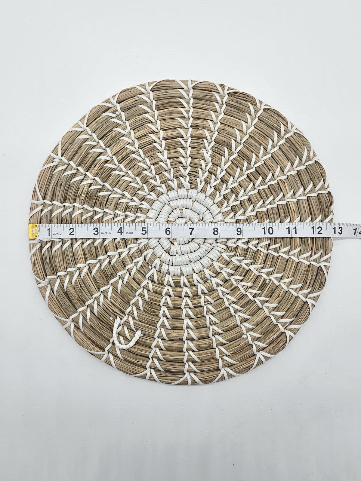 Handwoven Round Seagrass Placemat White Stitch Boho Coastal Decor