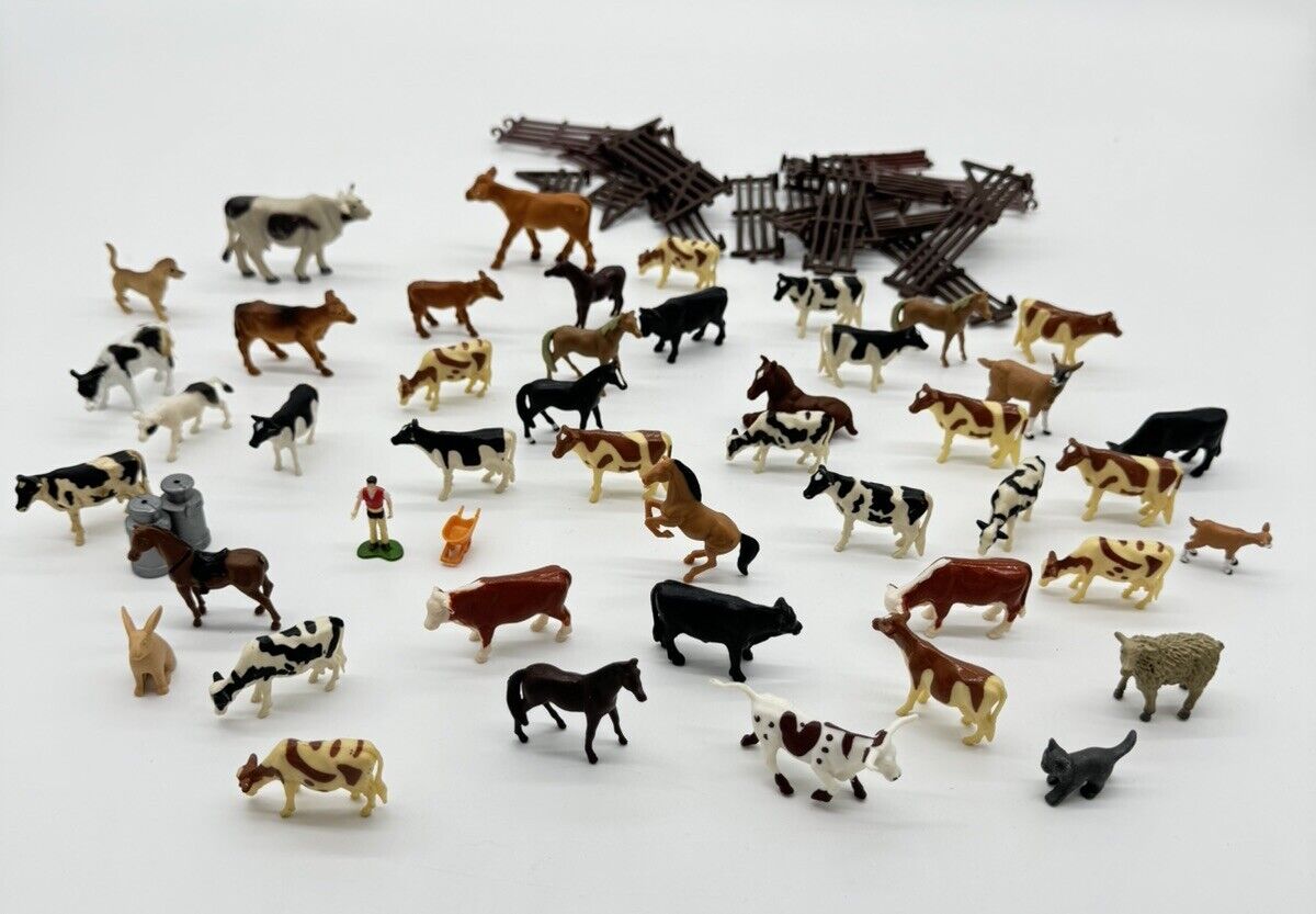 Vintage Mixed Variety of Barnyard Farm Animals  (50+) W/ Fencing