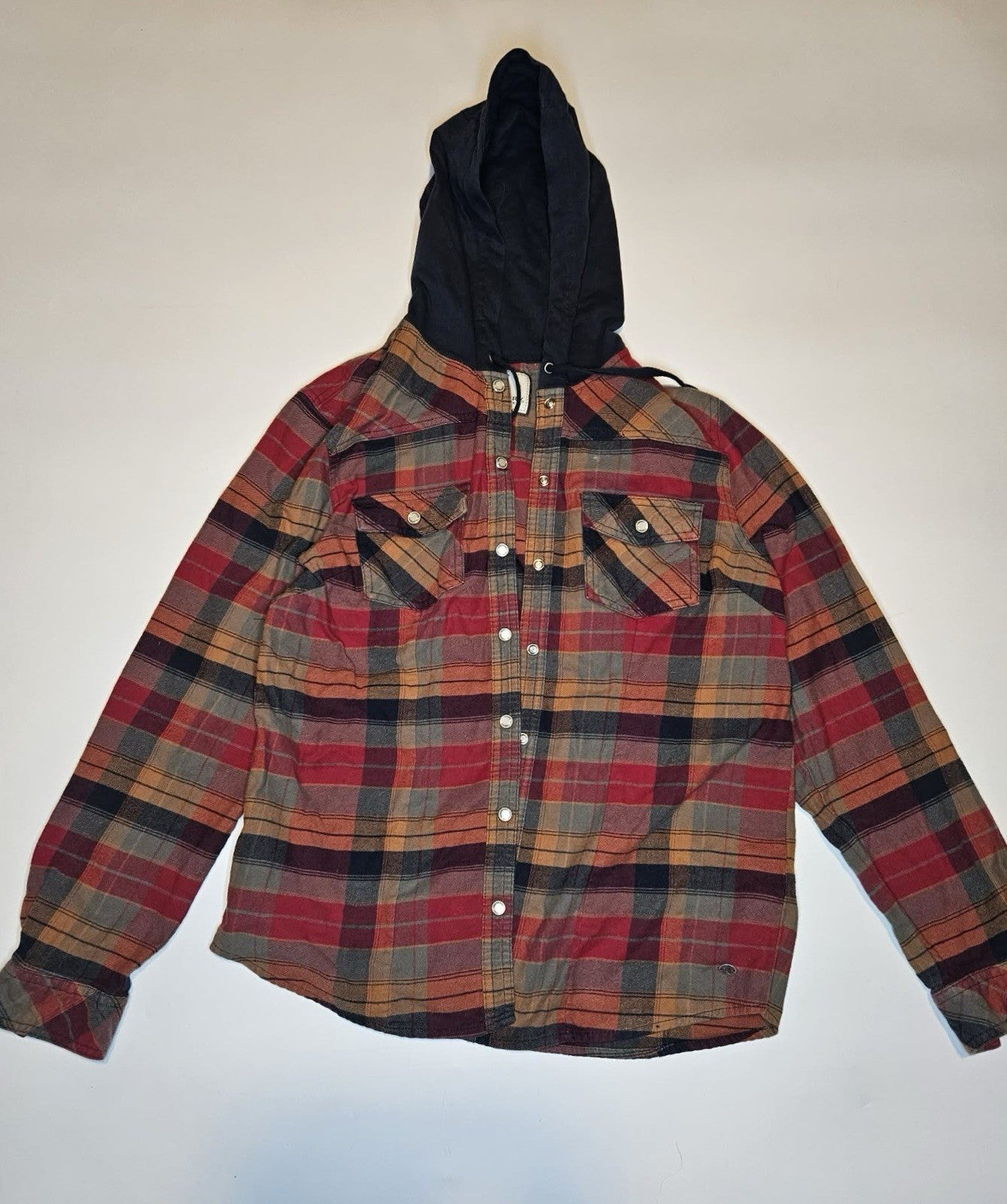 Legendary Whitetails Hooded Flannel Shirt Jacket Plaid Red Brown Mens M