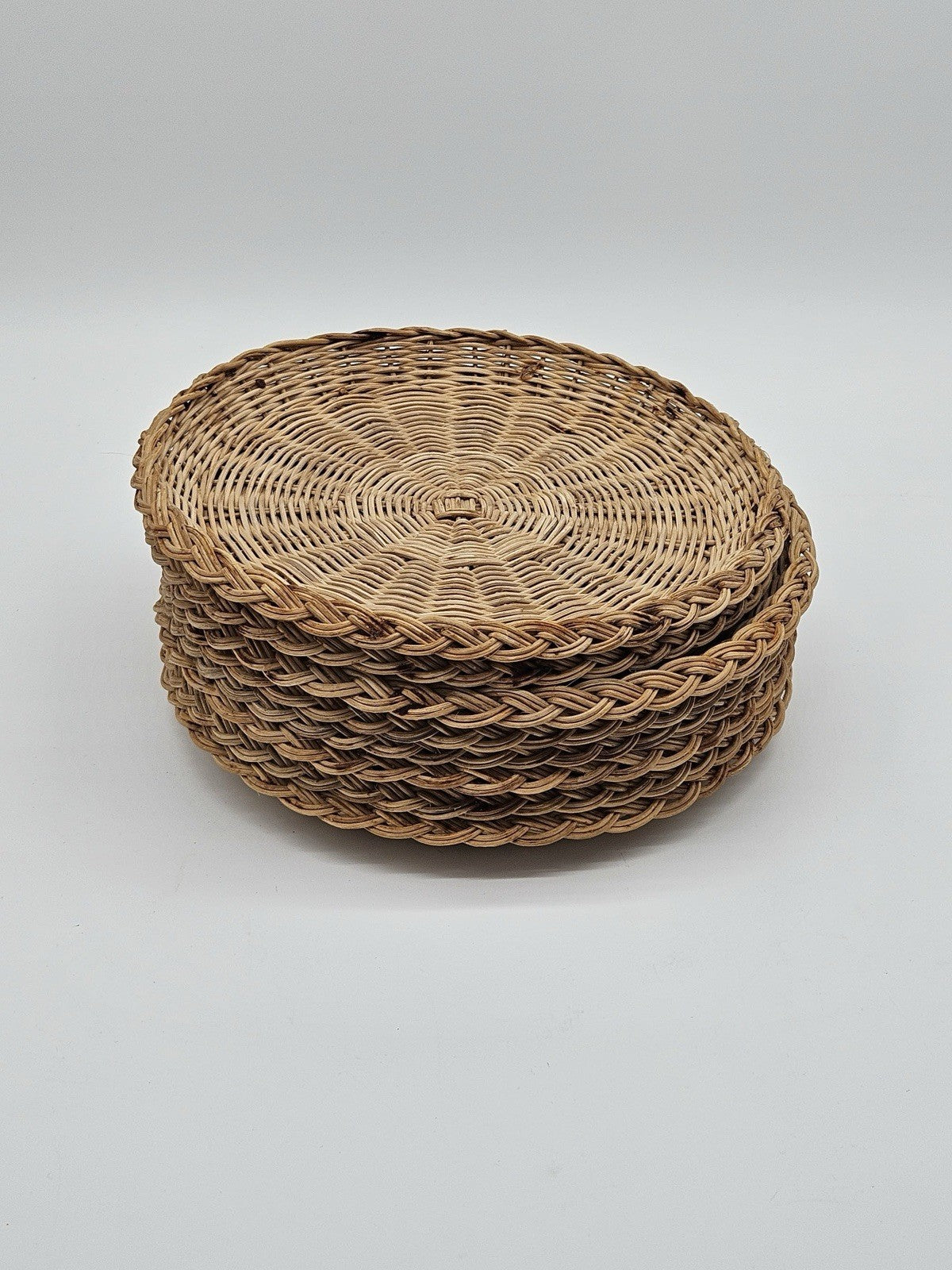8 Vintage Wicker Rattan Paper Plate Holders 9.75" Diameter