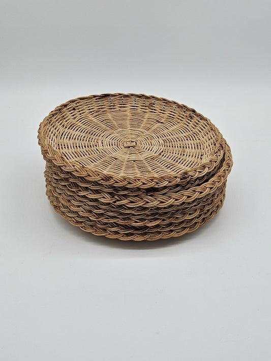 8 Vintage Wicker Rattan Paper Plate Holders 9.75" Diameter