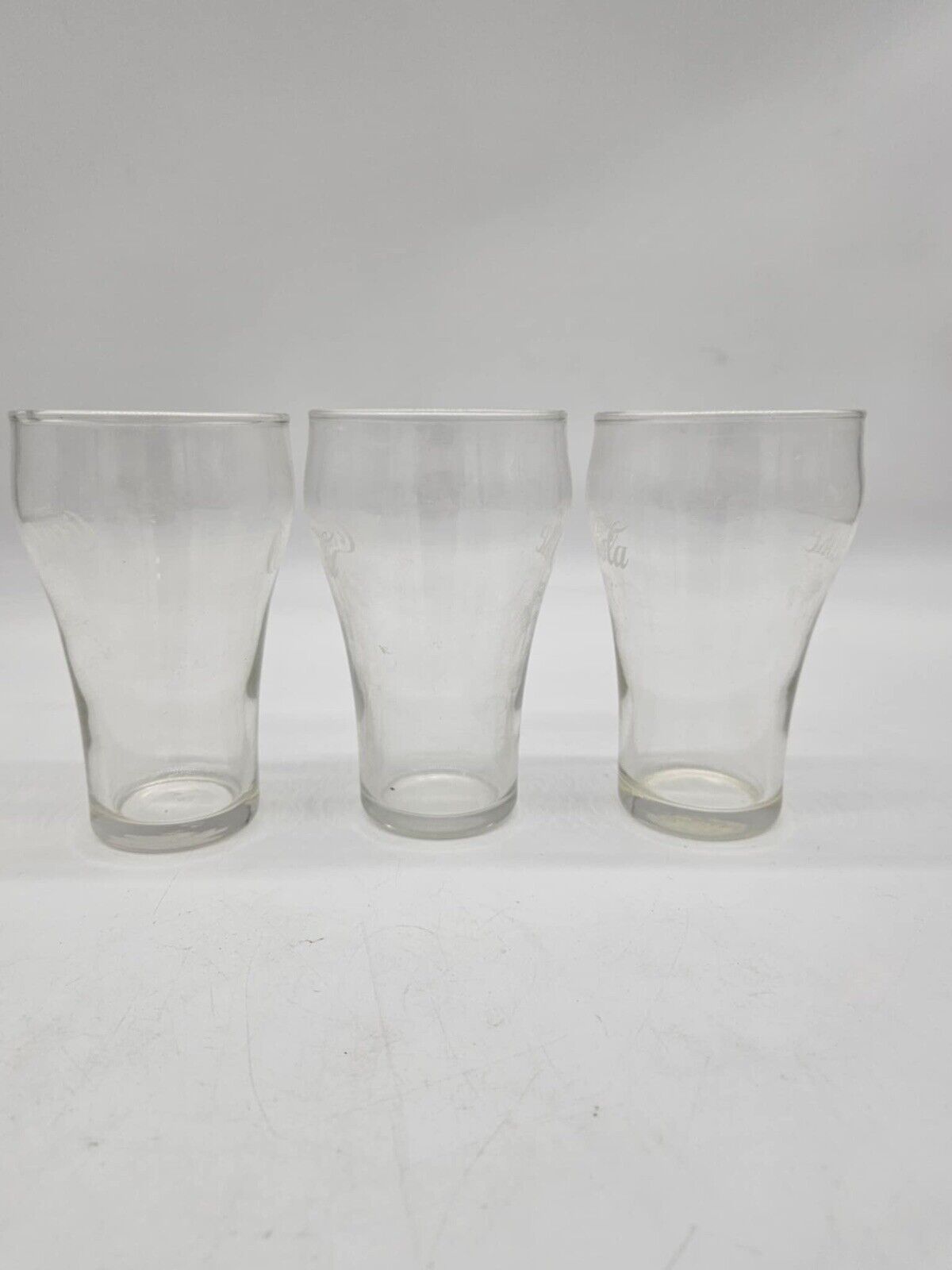 VINTAGE Set of 4 Enjoy COKE/Enjoy COCA COLA WHITE LABEL DRINKING GLASSES