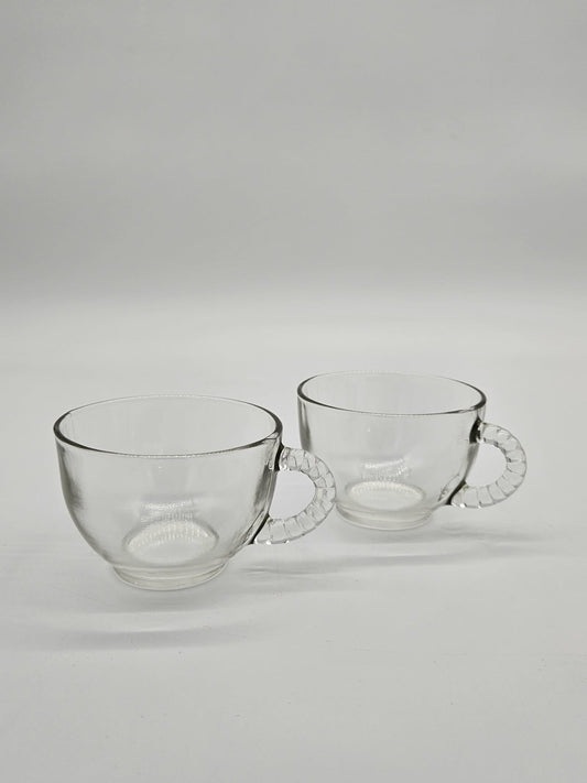 Vintage 50s set Of 2 Federal Glass/Hazel Atlas Homestead Wheat Pattern Tea Cups