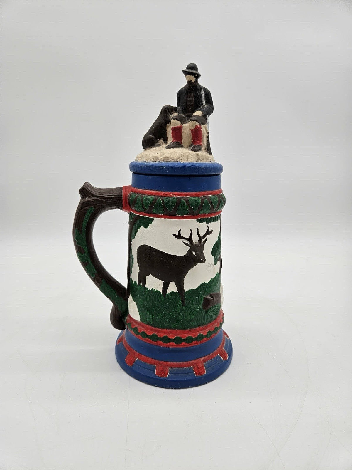 Vintage German Lidded Hunting Scene Beer Stein Deer & Hunter