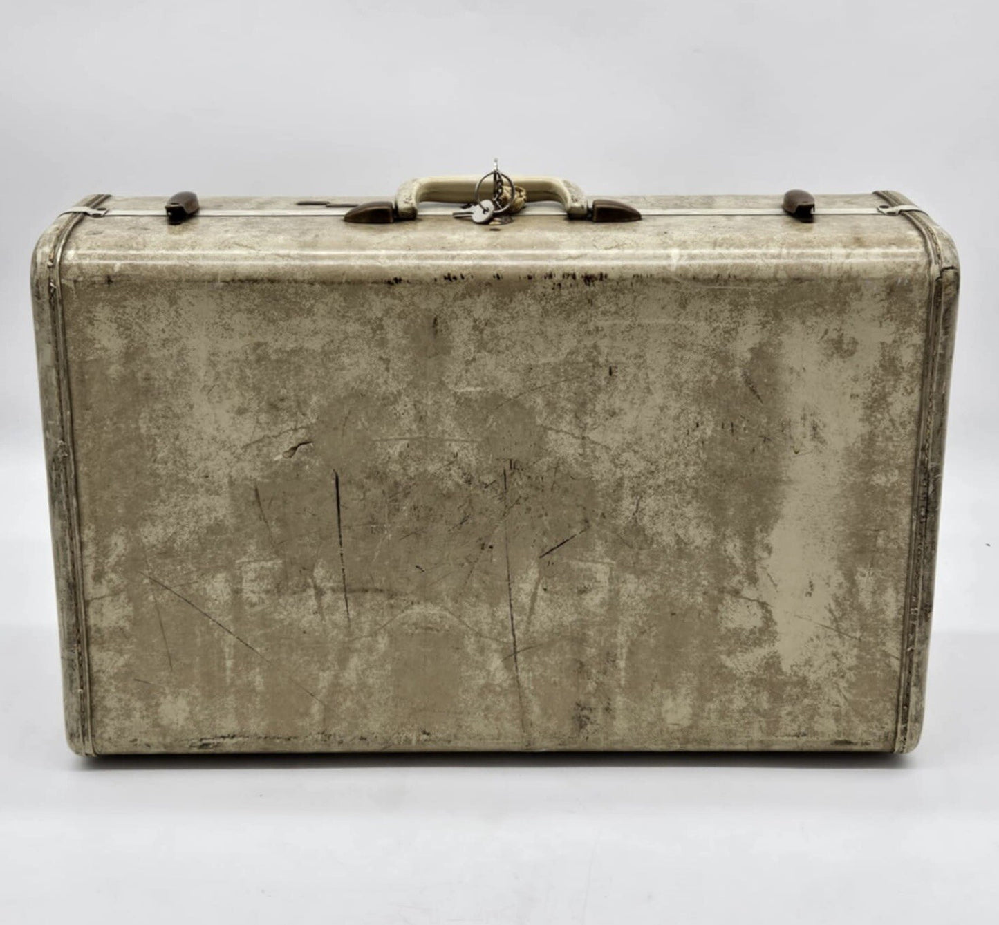 VINTAGE OFF WHITE SAMSONITE LUGGAGE TRAIN CASE TRAVEL BAG SUITCASE W/ SKULL KEY