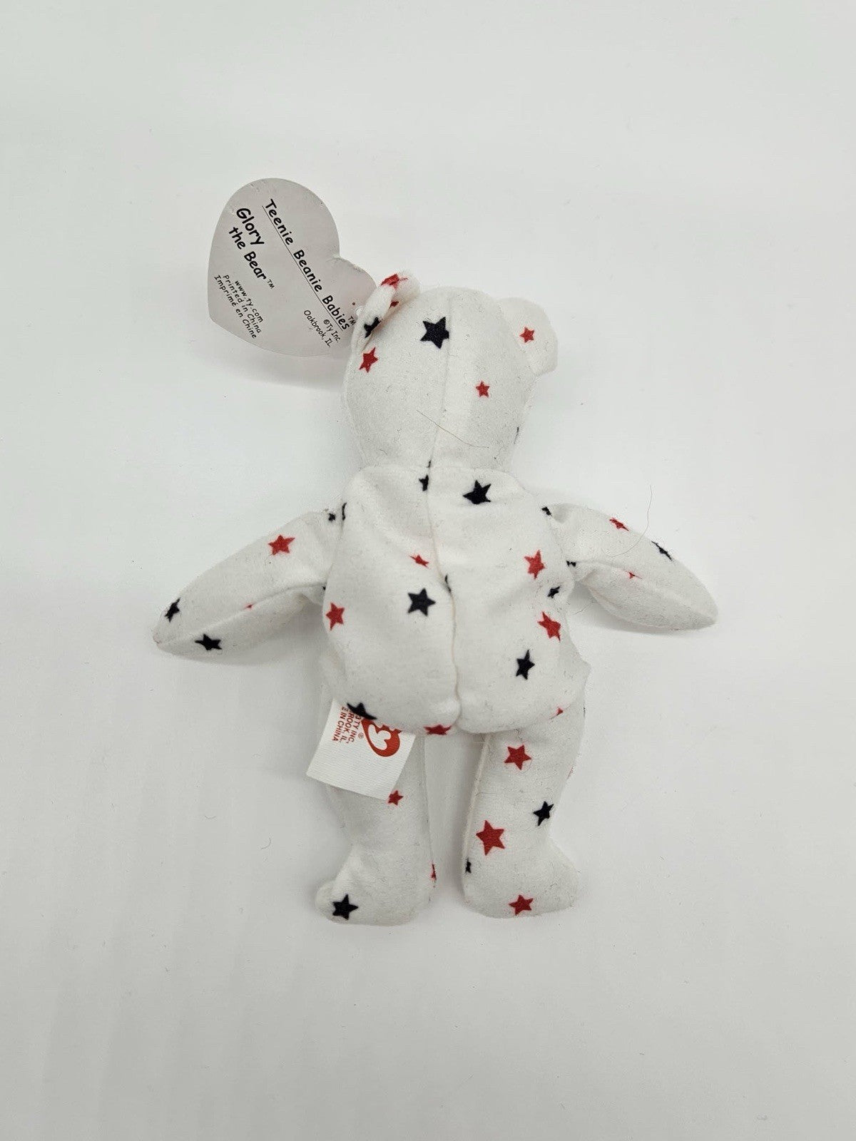 RARE  Glory the Mini Bear Beanie Baby Plush TY White With Red And Blue Stars