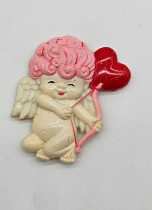 Vintage Cupid Cherub Heart Magnet Pink Hair Angel Valentine Decor