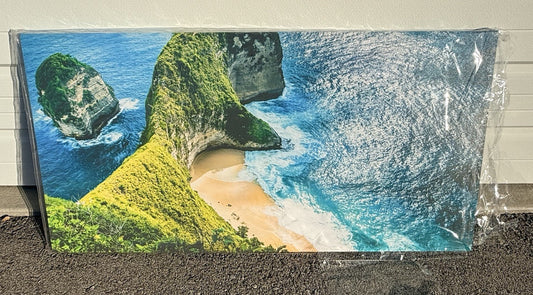 Panoramic Coastal Beach Canvas Wall Art Ocean Cliff Landscape Decor in Bali