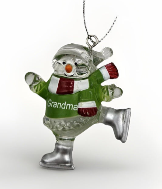 “Grandma” Skating Snowman Mini Holiday Ornament Ganz 2” Tall
