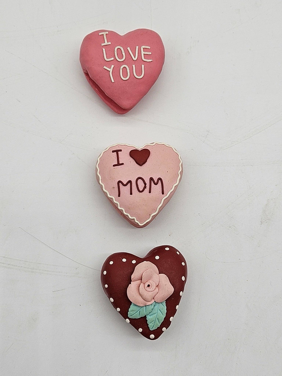 Set of 3 Vintage Heart Magnets I Love You I Love Mom Rose Valentine