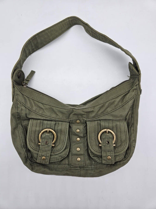 Olive Green Travel Purse Medium Shoulder Many Pockets Nylon Wallet Compartment