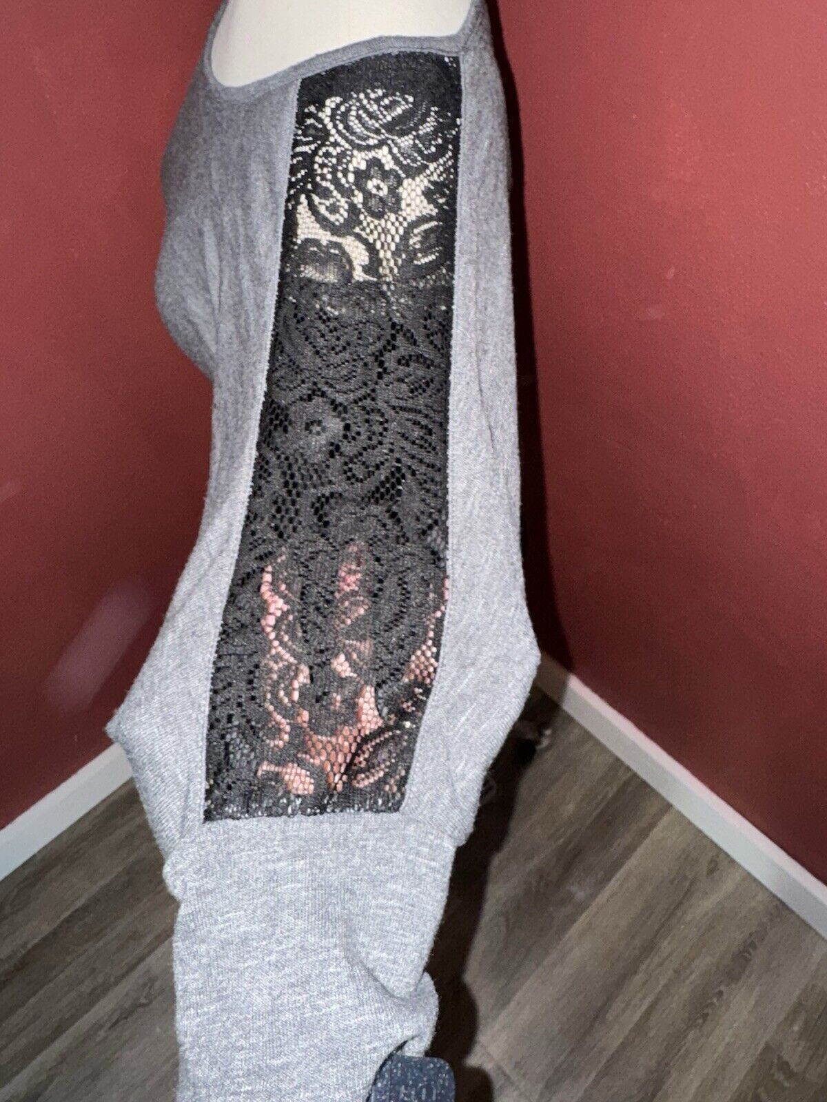 IZ BYER Grey Ribbed w/ Black Laced Top ~ Sz M