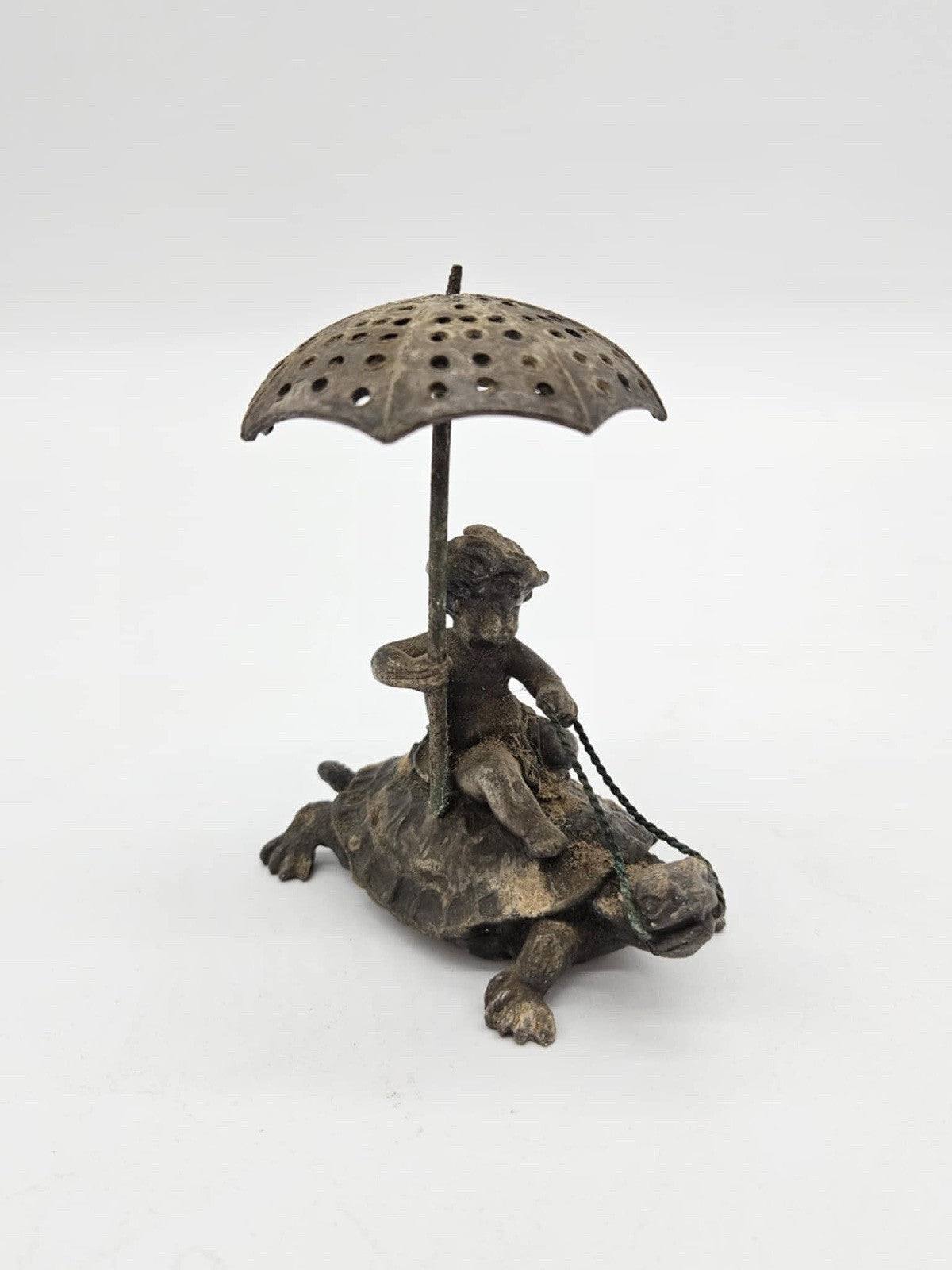 Rare Pairpoint Toothpick Holder Cherub on a Turtle Holding an Umbrella c. 1880