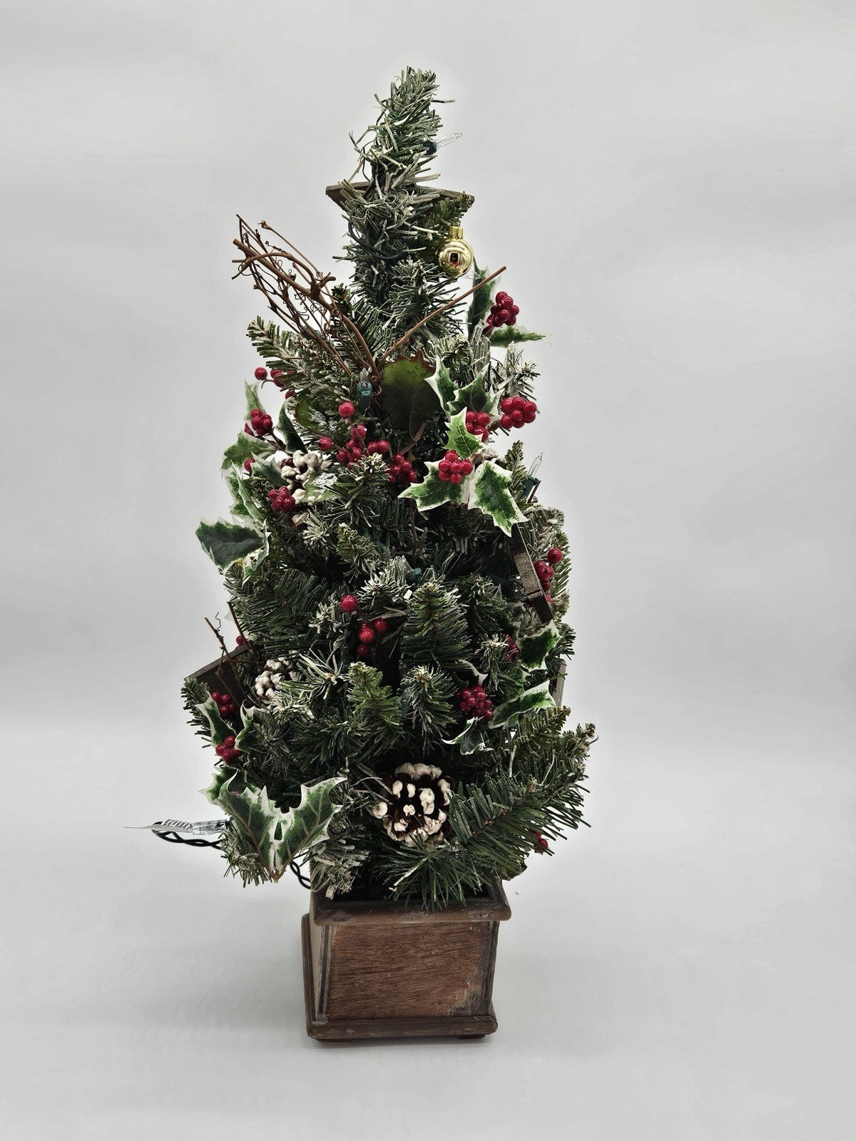 Vintage 24” Lighted Rustic Christmas Tree with Wood Base