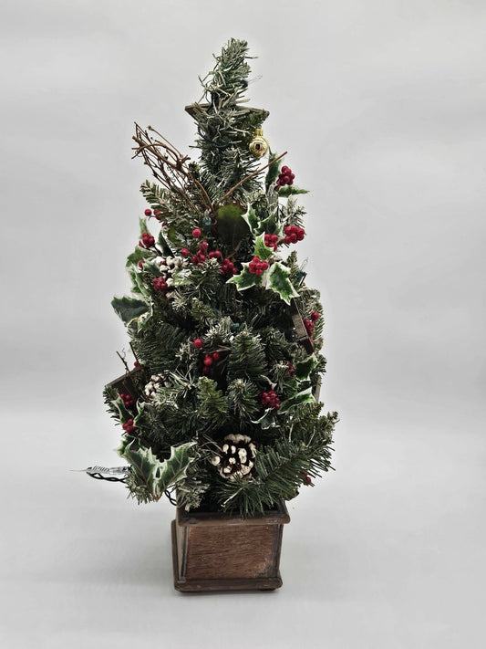 Vintage 24” Lighted Rustic Christmas Tree with Wood Base