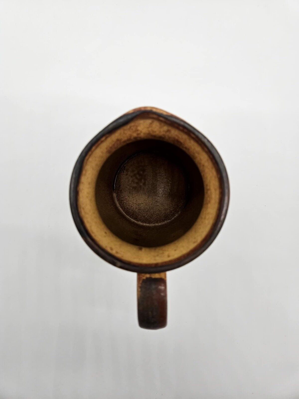 Small Pottery Pitcher Brown Tan Green Made in Vase Pourer