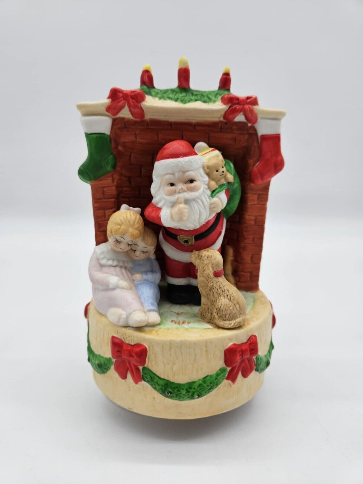 JSNY Santa Claus Ceramic Figurine Rotating Music Box - Holiday Christmas Decor