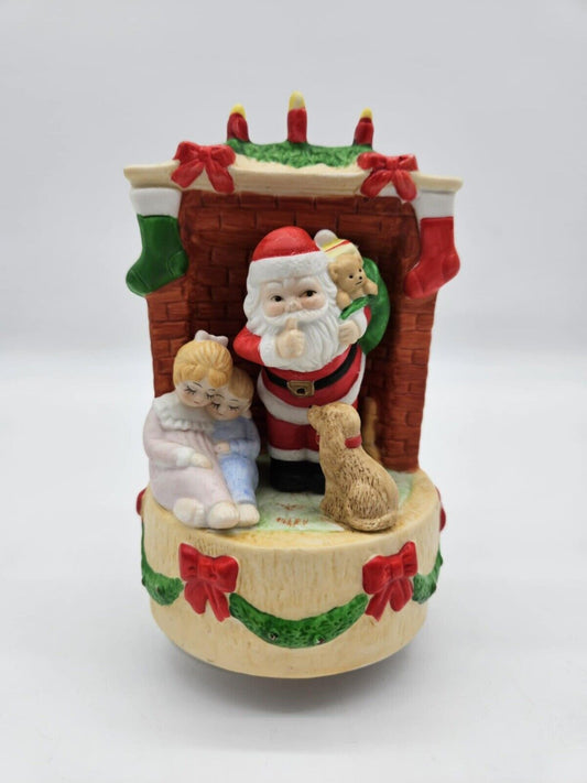 JSNY Santa Claus Ceramic Figurine Rotating Music Box - Holiday Christmas Decor