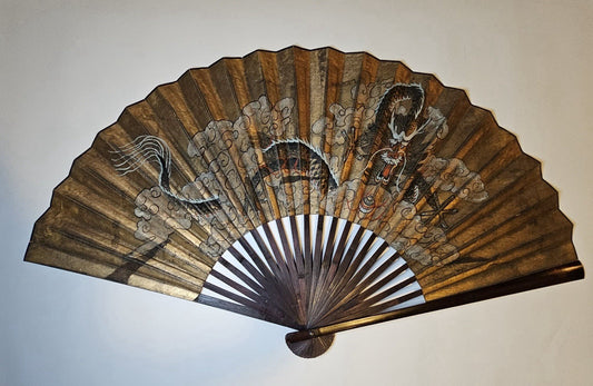 Large Vintage Chinese Dragon Fan Mid Century 54”Hand Painted Wall Fan