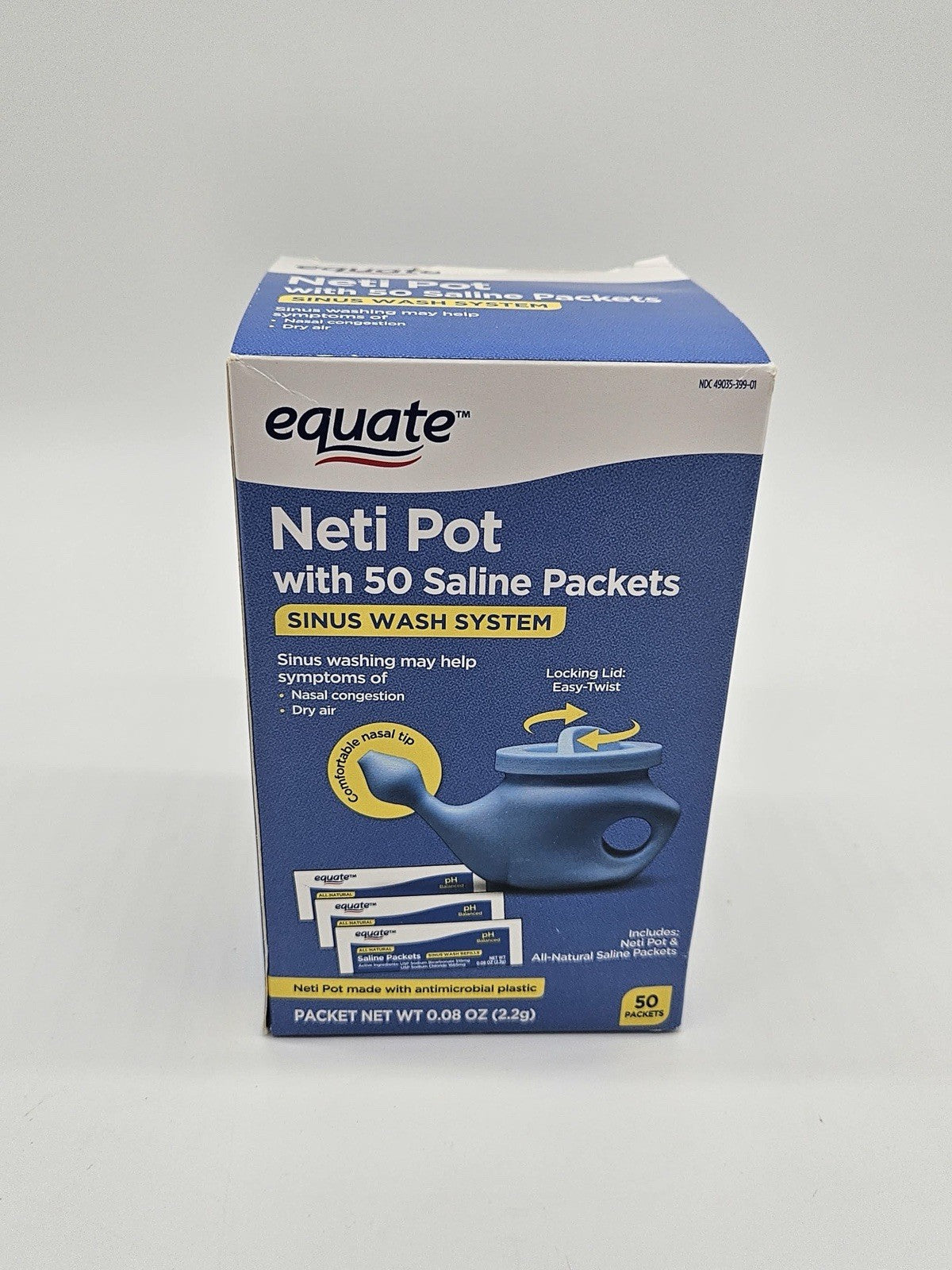 Equate Neti Pot with 50 Saline Packets Nasal Wash System for Sinus Congestion