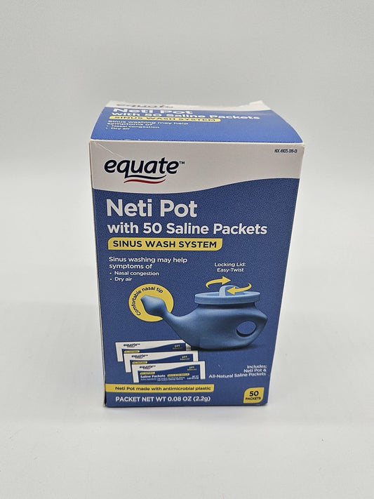 Equate Neti Pot with 50 Saline Packets Nasal Wash System for Sinus Congestion