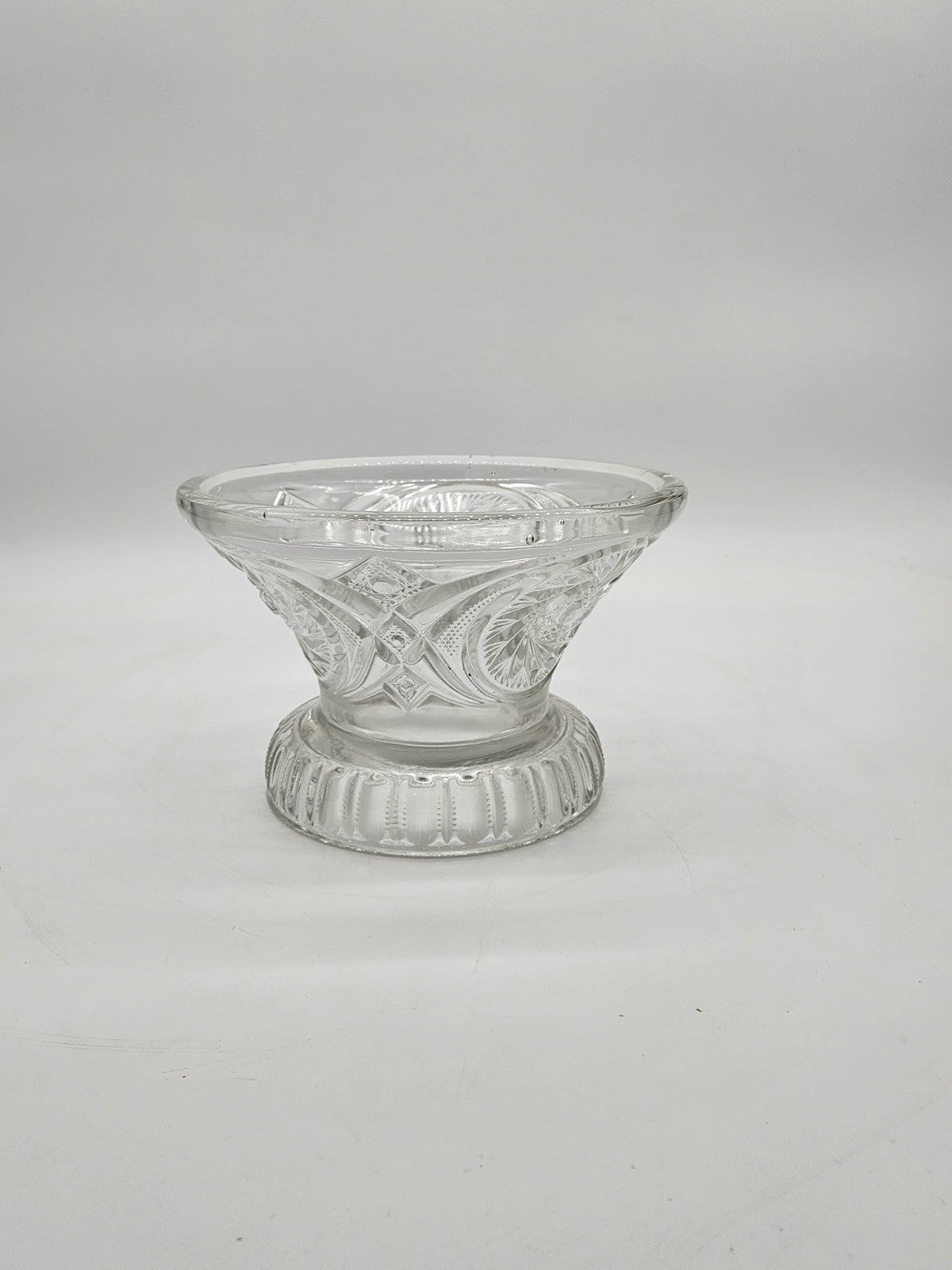 Pressed And Cut Clear Glass 5 3/4 x 9” Pedestal Rose Floating Votive Fruit Bowl
