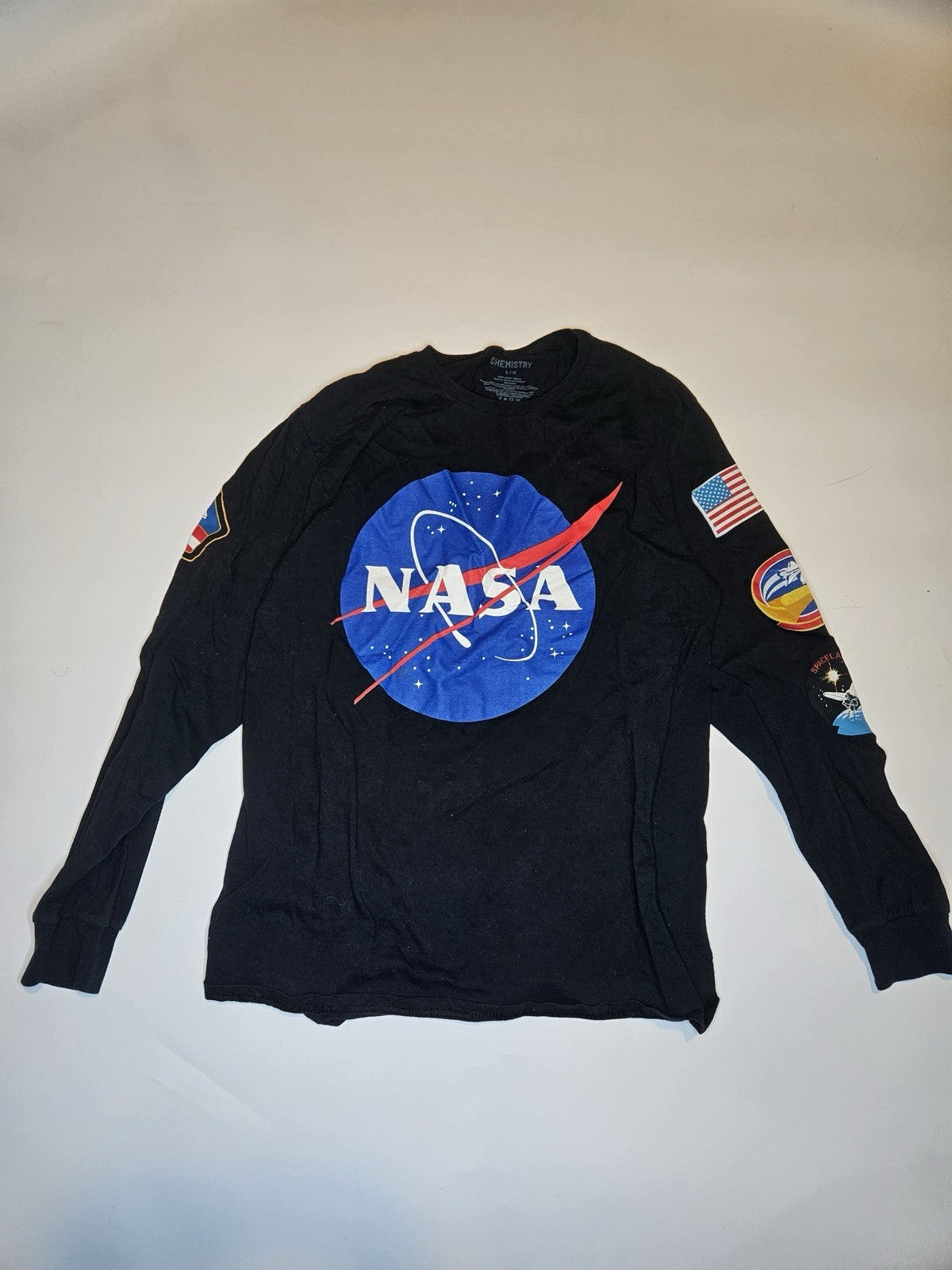 NASA Logo Long Sleeve Graphic T-Shirt Mission Patches Black Men’s L
