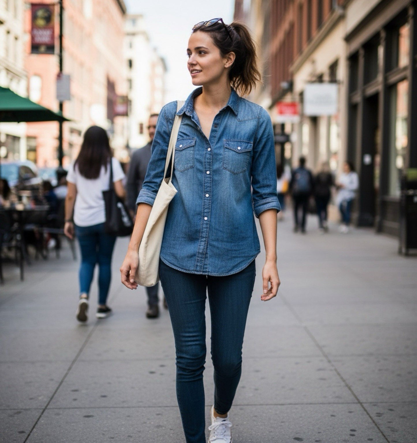 Forever 21 Premium Denim Button Front Shirt Jacket Womens Small Blue Jean Top