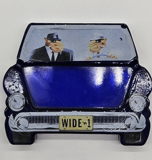 VINTAGE JOE THE CAMEL WIDE-1 CAR  DOUBLE-SIDED COBALT BLUE GLASS ASHTRAY