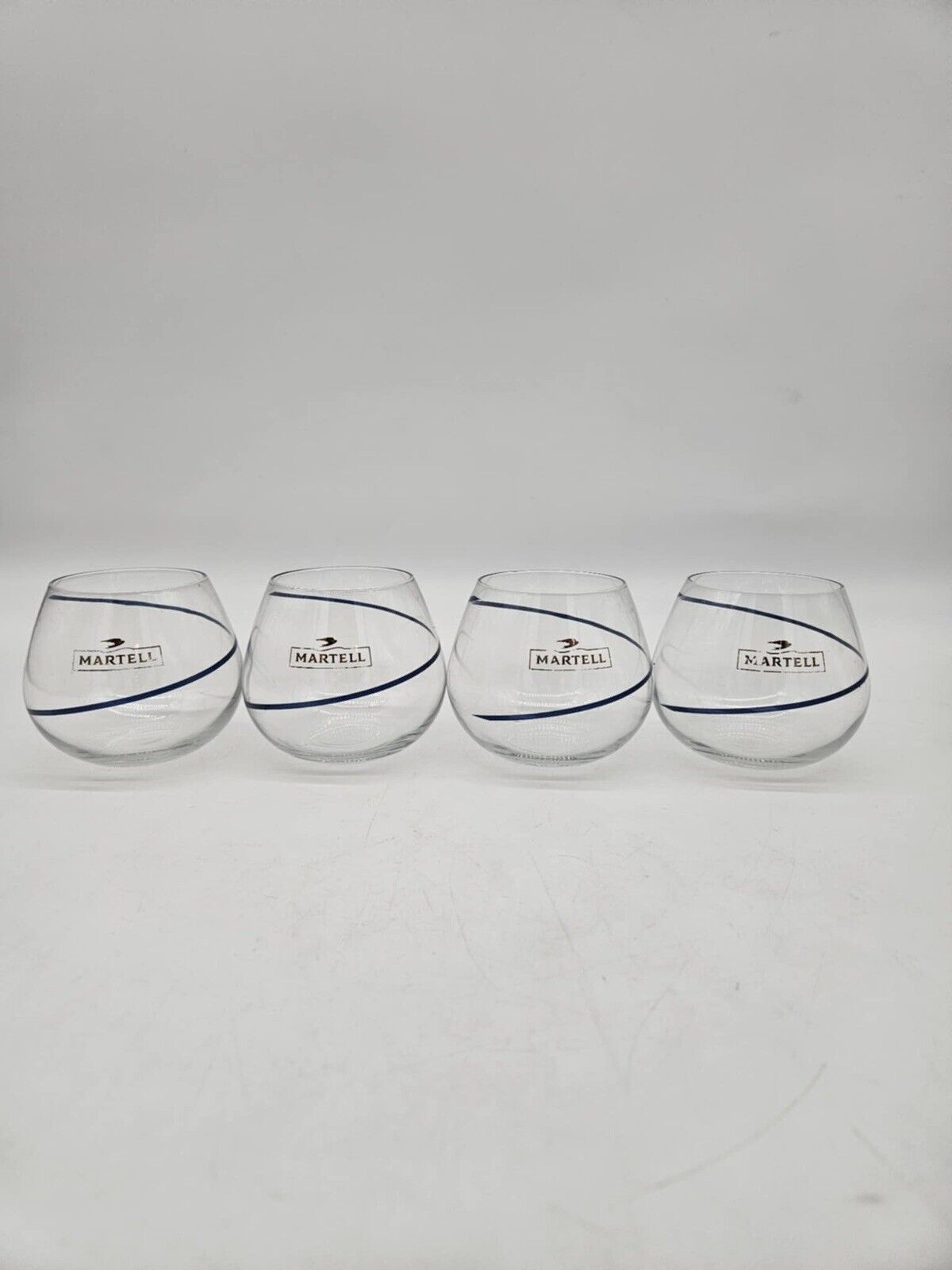 Set of 4 MARTELL COGNAC Crystal GLASSES Balloon SNIFTER Roly Poly Cordon Bleu