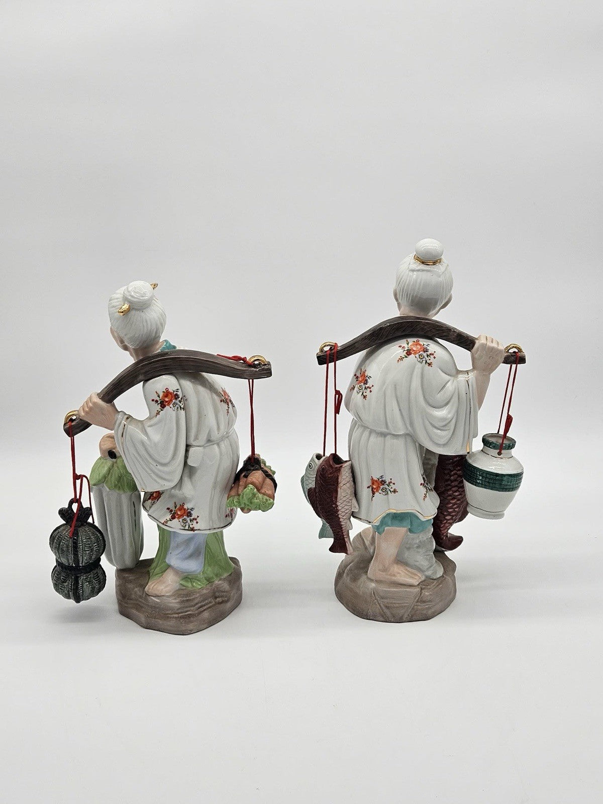 Heavy Weight 1960s 13.5-14" Rare Ceramic Porcelain Old Chinese Couple Working
