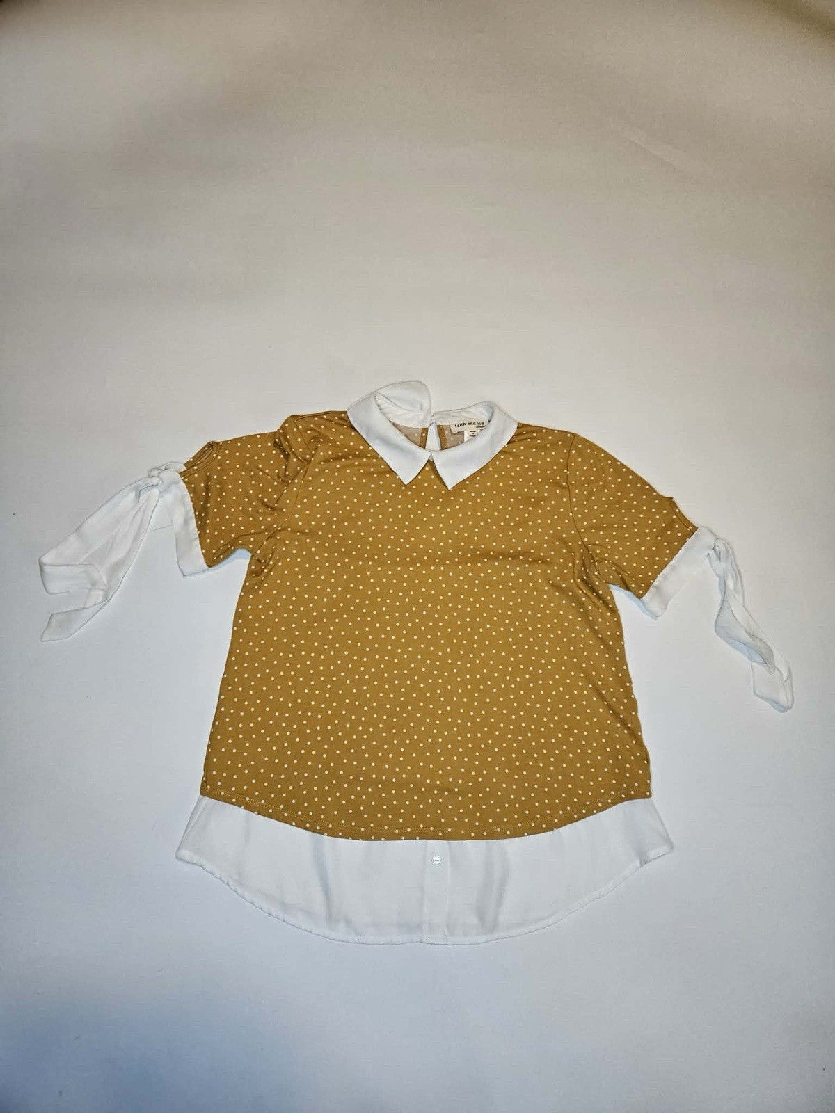 Faith and Joy Mustard Polka Dot Collared Blouse Size S
