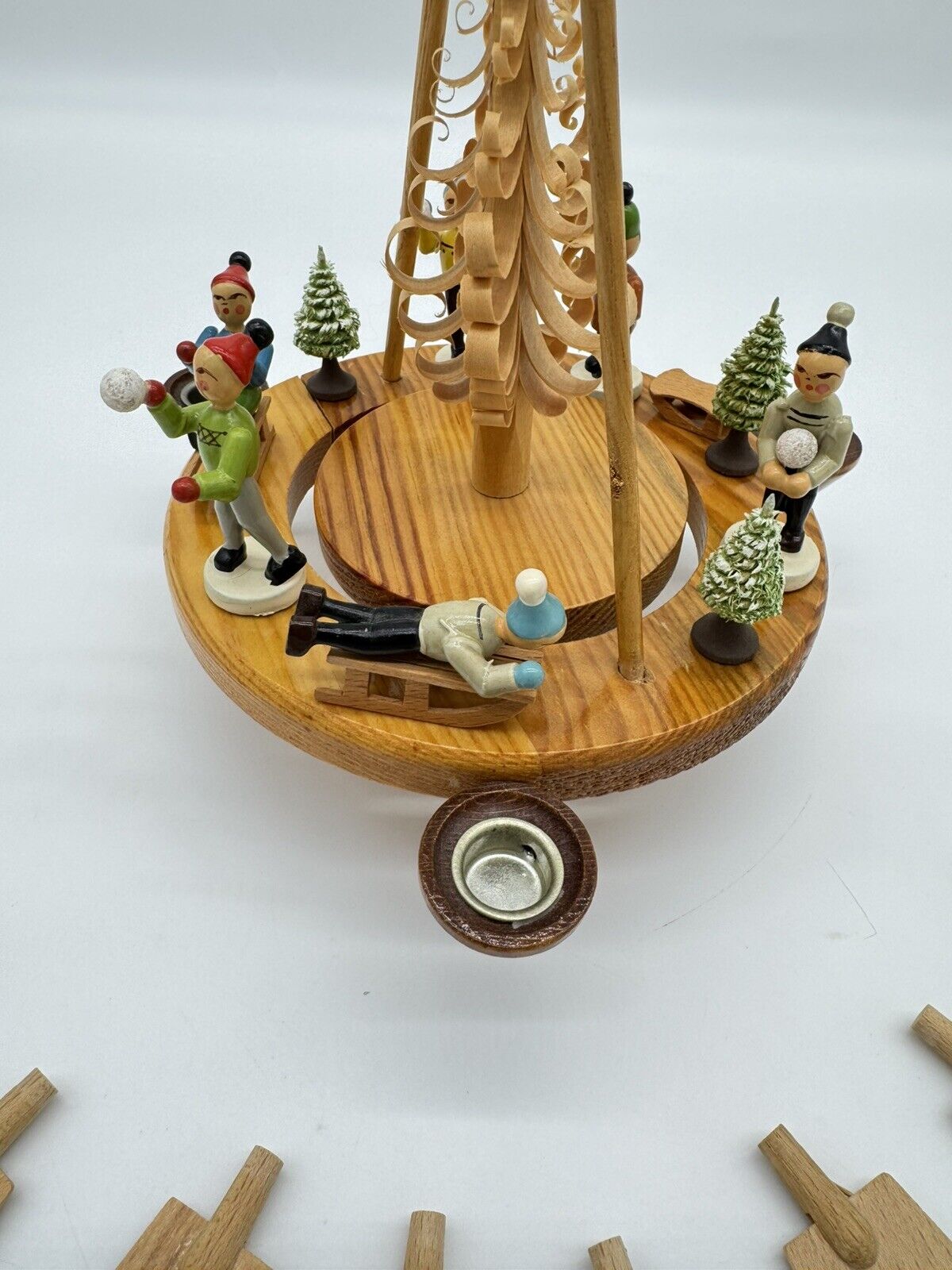 Vintage Erzgebirge Christmas Spinner Pyramid Wooden Winter Scene 11” Tall