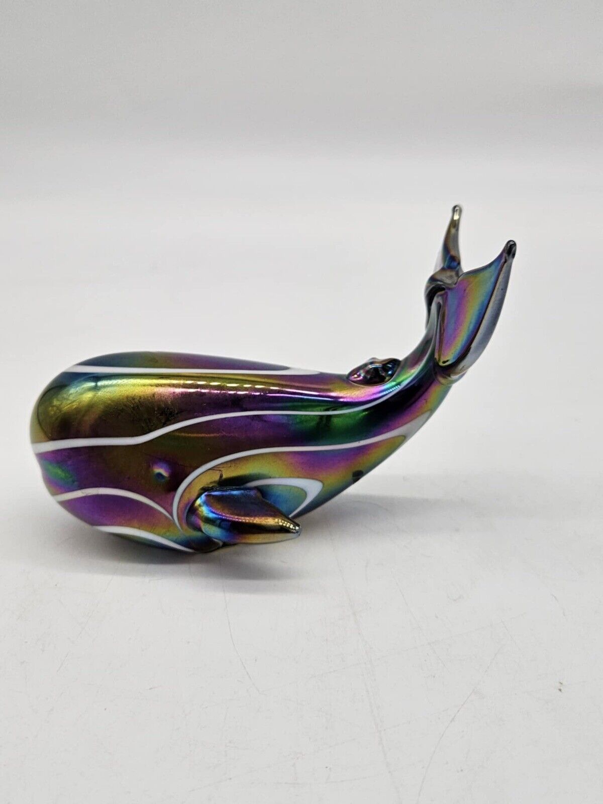 Vintage Iridescent Art Studio Glass Whale Paperweight by Pele's of Hawaii