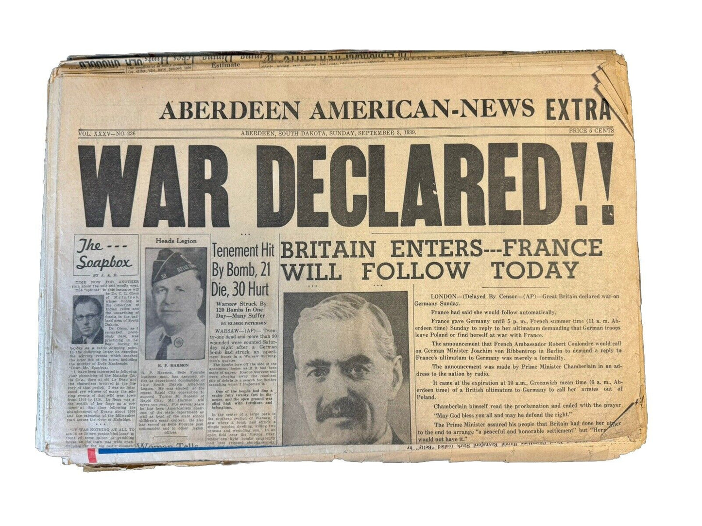 Lot of 12 Old WWII Related 1930s Newspapers WW2 Antique