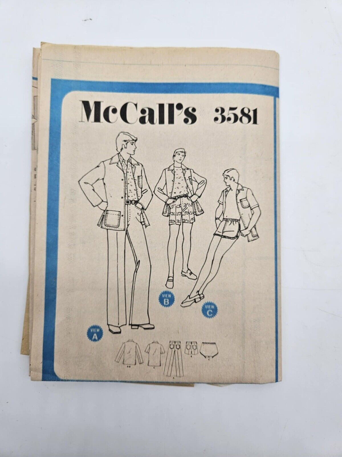 McCall's 3581 Men's Shorts & Jacket Vintage Sewing Pattern Sz 40 Chest 34 Waist