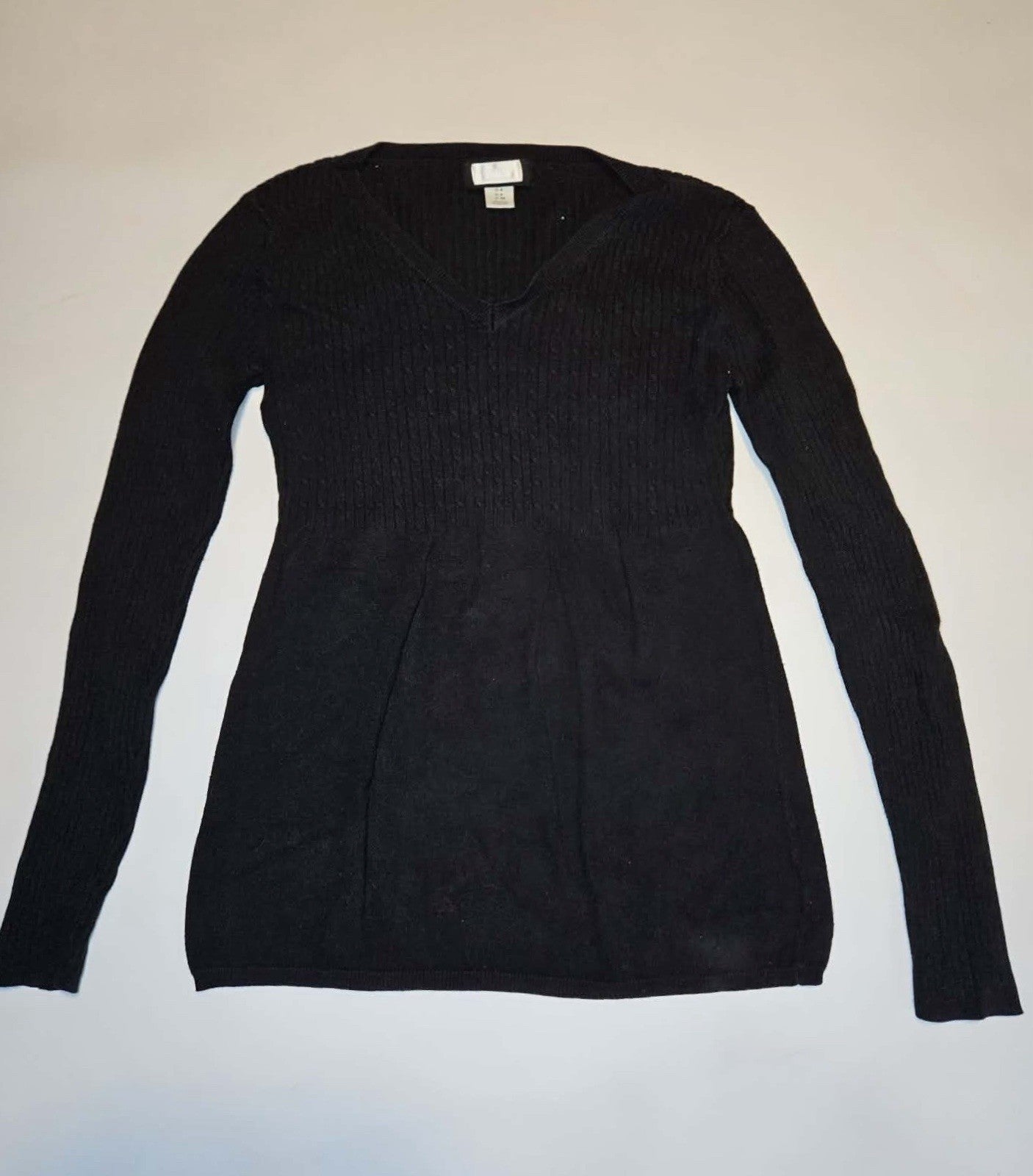 Motherhood Maternity Black Ribbed Long Sleeve V-Neck Top Size S