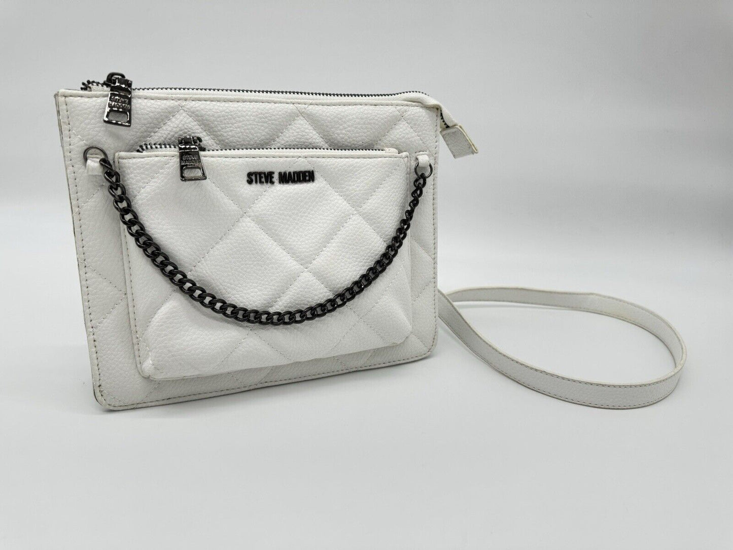 Steve Madden Bbrynn Crossbody Bag White Quilted Chain Bag Adjustable Strap Purse