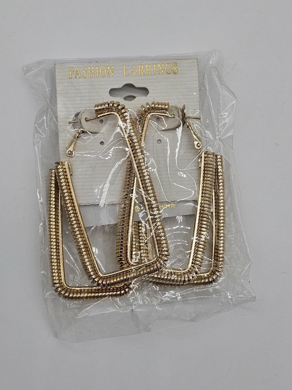 Gold Tone Geometric Square Hoop Earrings Fashion Jewelry
