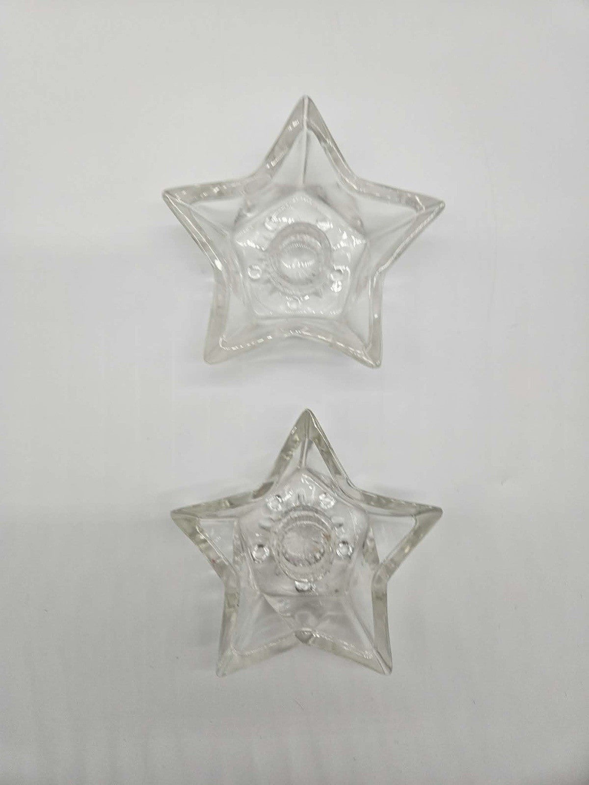 Hazel Atlas Clear Glass Star Candle Holders Vintage Starburst Bottom Set Of 2