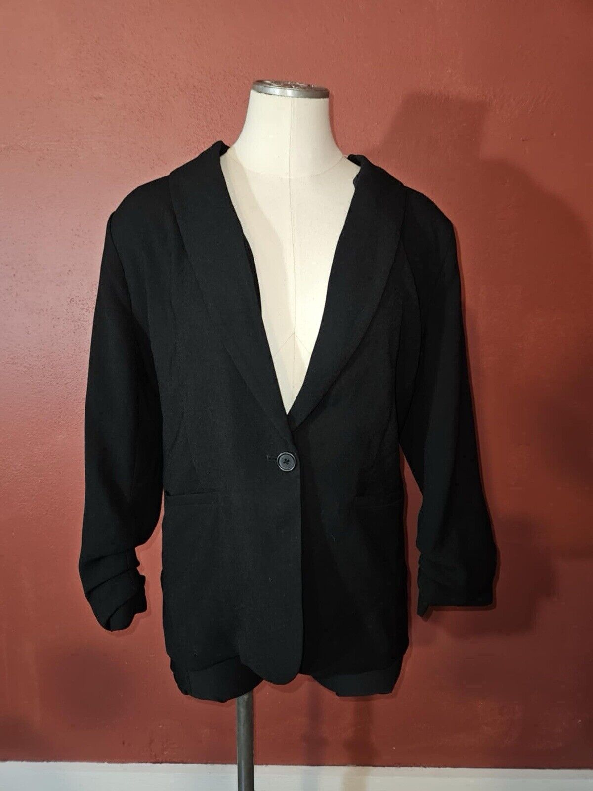 Lauren Conrad Women's 3/4 Sleeve Open Front Blazer Jacket Size S Small Black