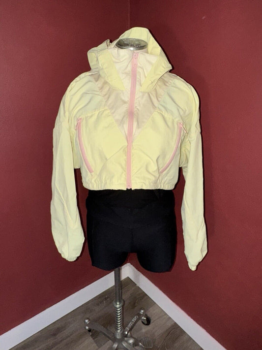 Zara Jacket Womens Sz L Yellow Windbreaker Cropped Colorful Neon Retro 90s WCLTH