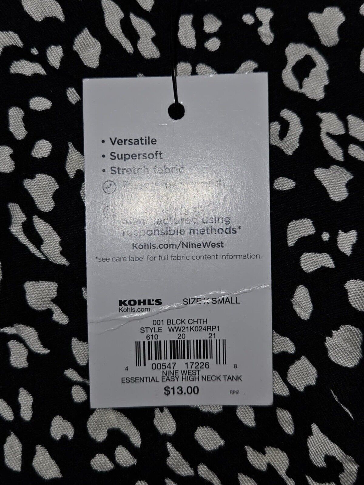 NEW 9 West Soft Spun Black & White Print Tank Top Cotton Blend Sz XS