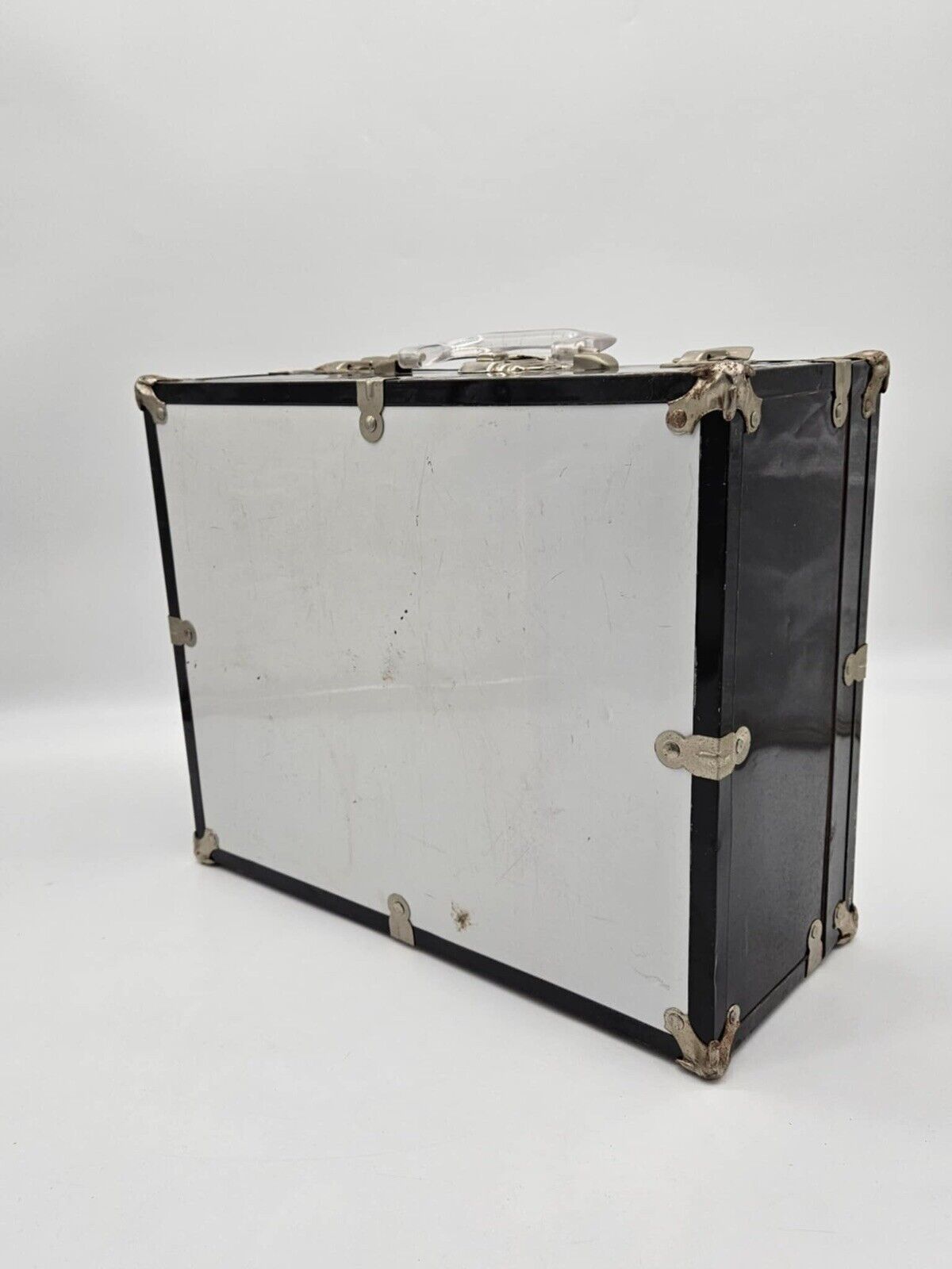 Vintage Metal Suitcase ~ White/Black Aluminum Hard Shell Classic Lock Briefcase