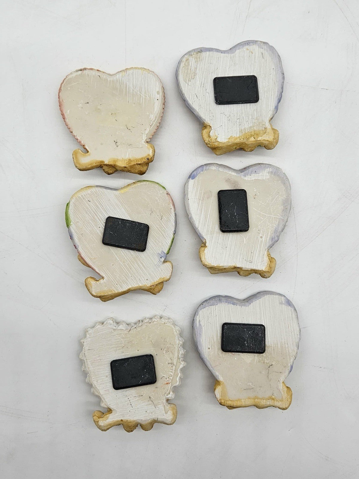 Set of 6 Vintage Teddy Bear Heart Magnets Valentine Resin Fridge Magnets