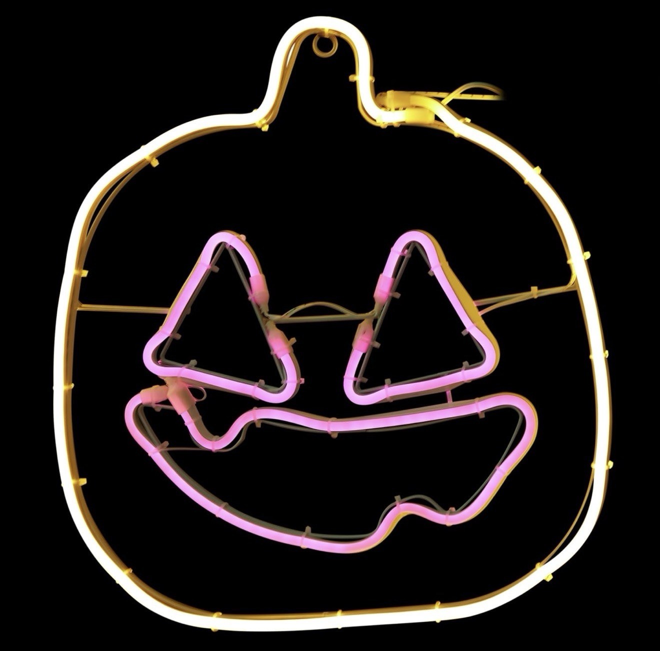 Neon Tube LED Pumpkin with Purple Face Hanging Decor