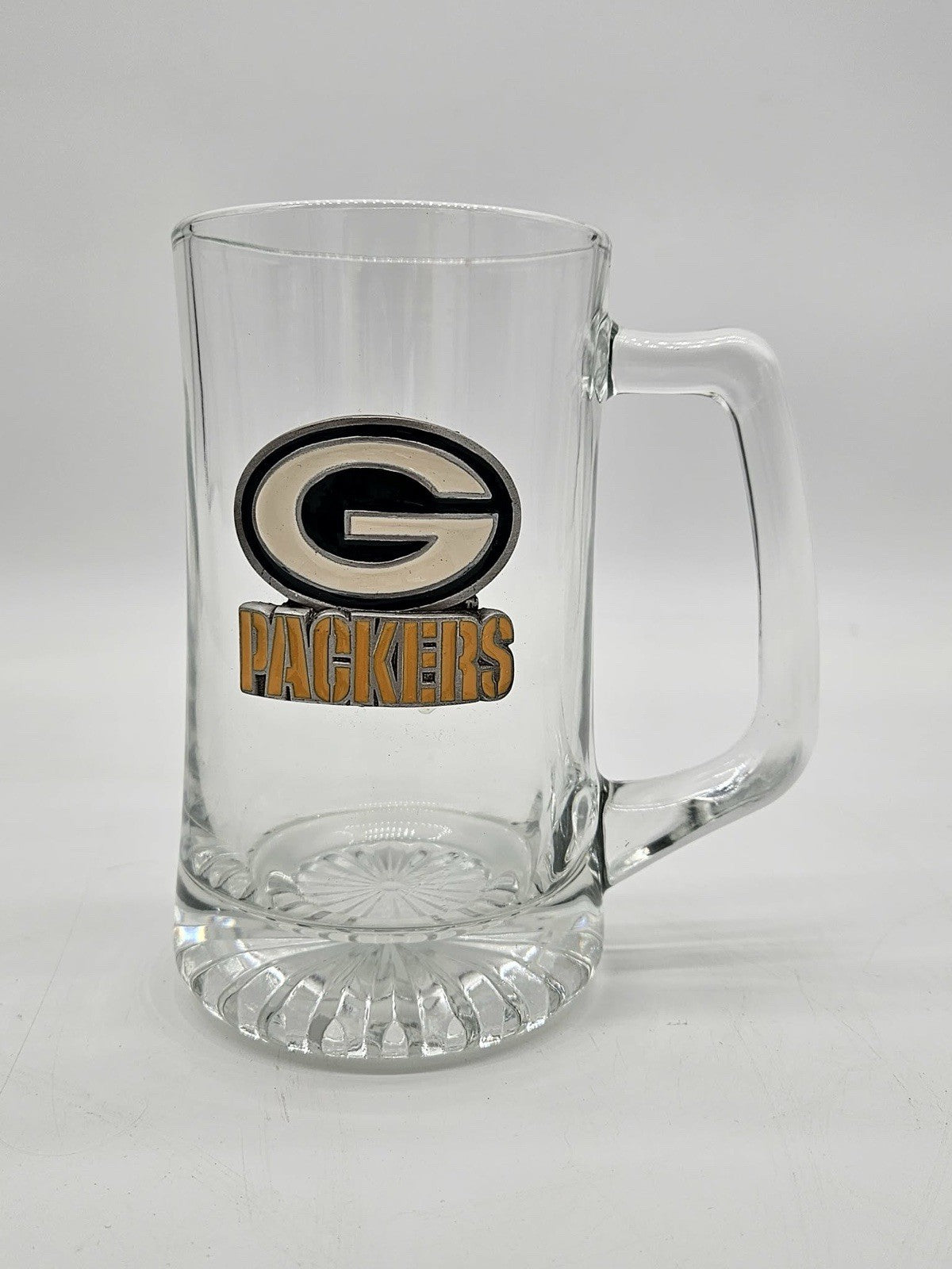Green Bay Packers Glass Beer Mug Pewter Emblem Logo NFL Football