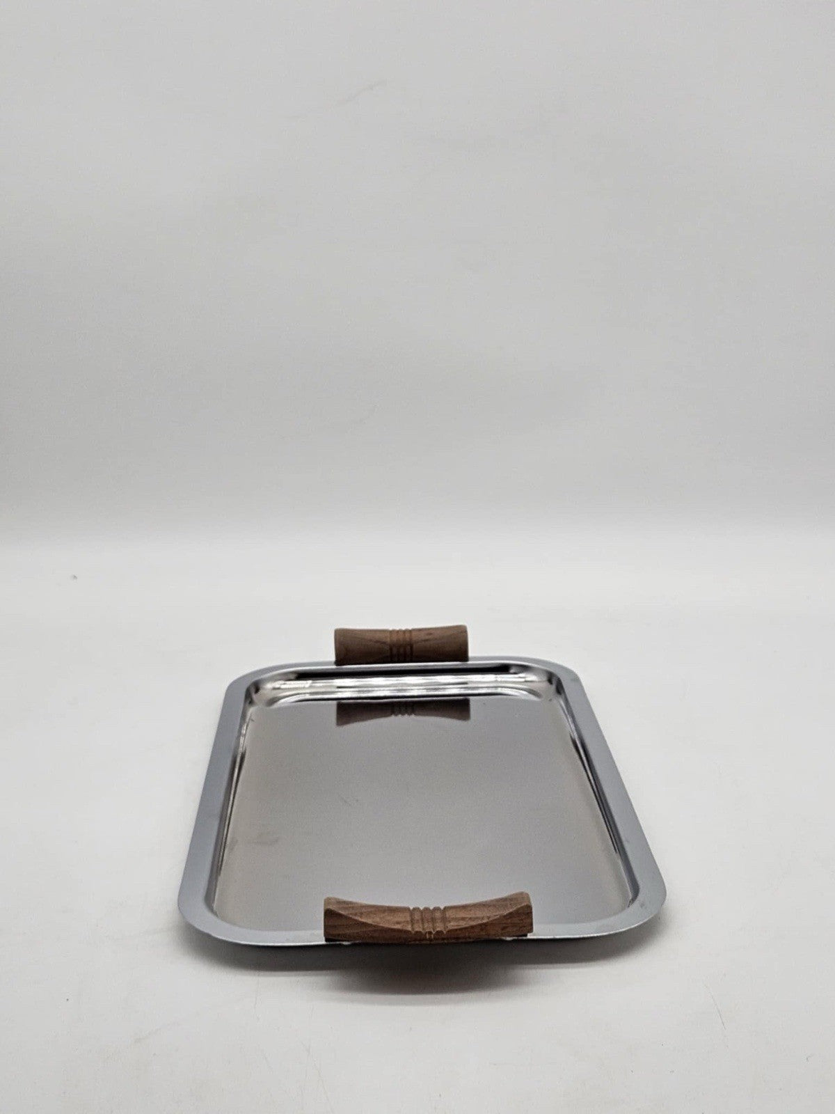 Club Aluminum Rectangular Stainless Bar Tray American Walnut Handles #104