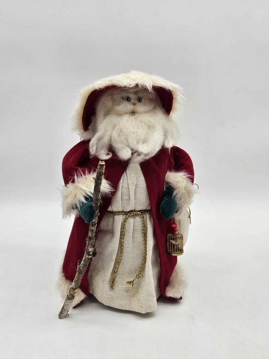 Vintage Santa Claus Figurine with Lantern & Staff Holiday Decor