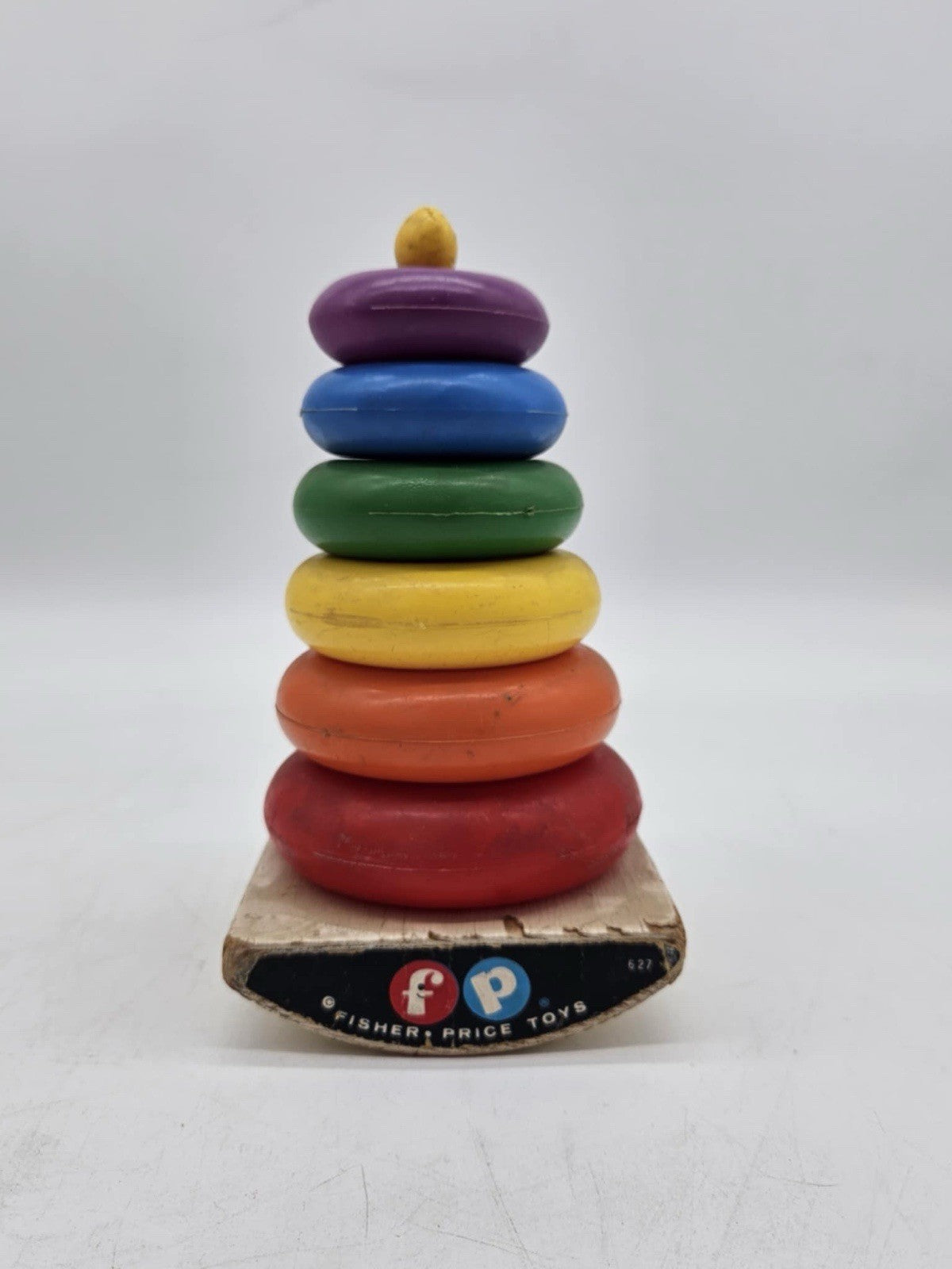 vintage fisher price stacking rings toy Missing One Ring One Cracked Wood Base
